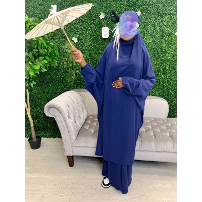 Jilbab bleu soie de medine